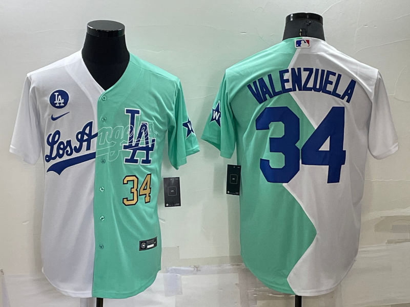 Men's Los Angeles Dodgers #34 Fernando Valenzuela 2022 All-Star White/Green Cool Base Stitched Baseball Jersey Men's Los Angeles Dodgers #34 Fernando Valenzuela 2022 All-Star White/Green Cool Base Stitched Baseball Jersey